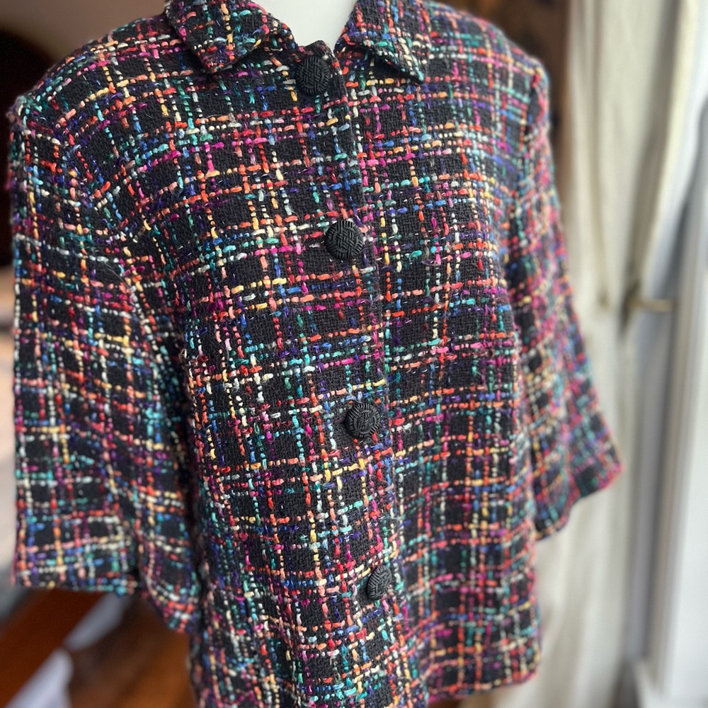 Coldwater Creek Colorful Size 12 Button Tweed Shacket Pockets Lined Career Wear